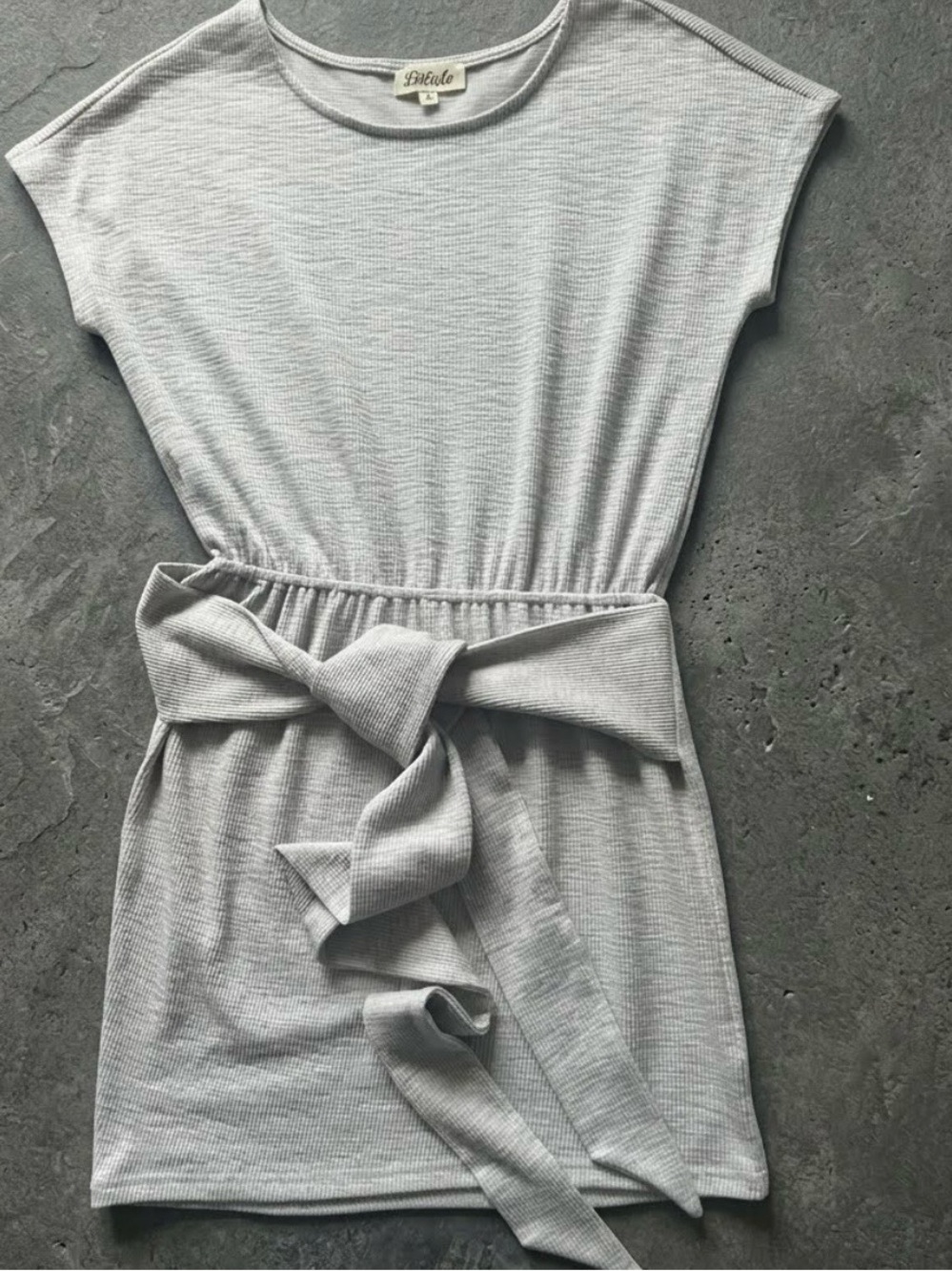 Listicle Heather Grey Ribbed Belted Tie Waist Mini T-Shirt Dress S